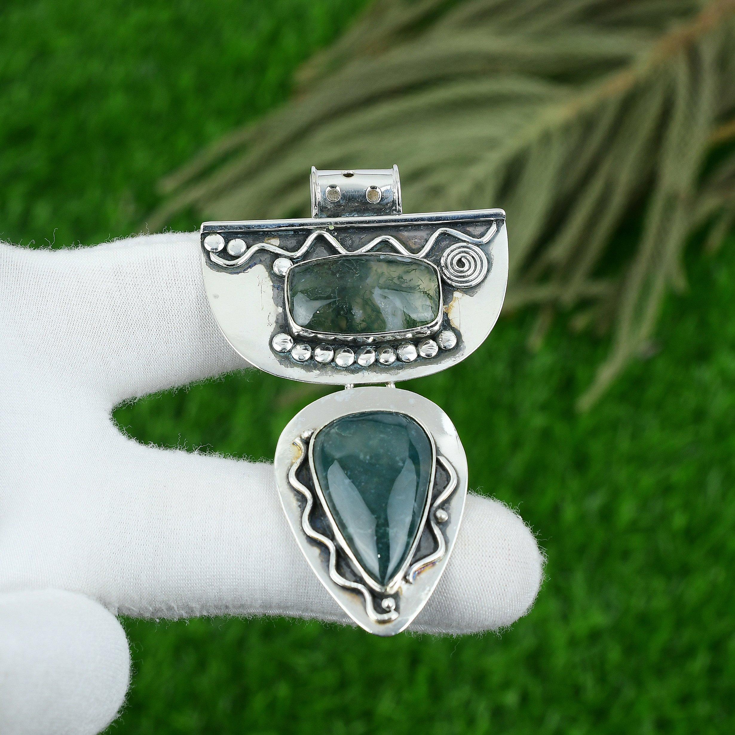 

Solar Moss Agate Gemstone Sterling Silver Daughter Engagement Pendant Jewelry