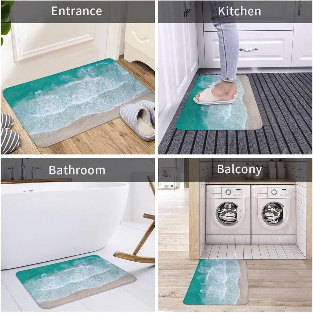 Nautical Coastal Beach Waves Entrance Doormat Home Decor Kitchen Hallway Balcony Rugs Bathroom Anti-slip Mat Foot Pad