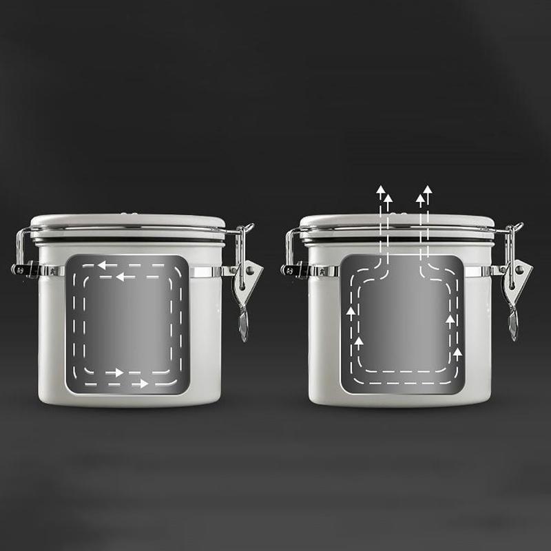 1.2 1.5 1.8L Coffee Bean Jar Airtight Canister Sealed Stainless Steel With Spoon One Way Valve Cannister Coffee Storage Kitchen