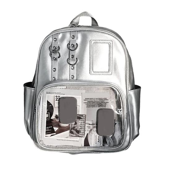 

Прозрачный рюкзак Ита, рюкзак для демонстрации аниме-значков, подростковый рюкзак для манги, коллекционный держатель для мерча, рюкзак с передним окном серебряный