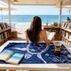 Coastal Nautical Sea Turtle Beach Towel Minimalist White Line Art Print Lightweight Sand Resistant Towel Perfect for Beach Days