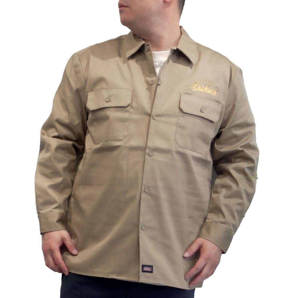 Men's Plus Size Dickies Work Shirt, Striped Hickory, Sizes 3L, 4L, 5L, XXL, XXXL, Charcoal, Khaki, Black, 10001298 (JP, Alphabet, 4L, BEIGE-2030)