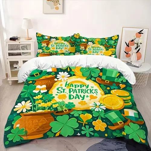 Four Leaf Clover Duvet Cover Four Leaf Clover Background Theme Duvet Cover Suitable For Children Kids And Adults Soft And Warm EU Single(135*200cm)3pcs