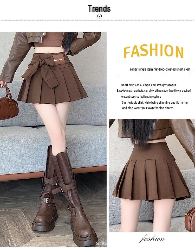 Design-Inspired High-Waisted Academic Pleated Mini Skirt with Bow Tie Strap for Women - Versatile, Anti-Exposure, Slimming
