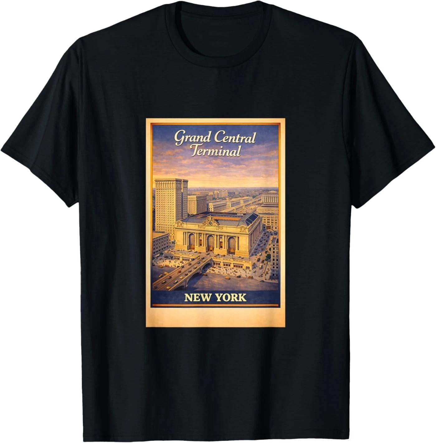 Retro New York City Grand Central Terminal Aerial Travel Art Unisex T-Shirt 2XL