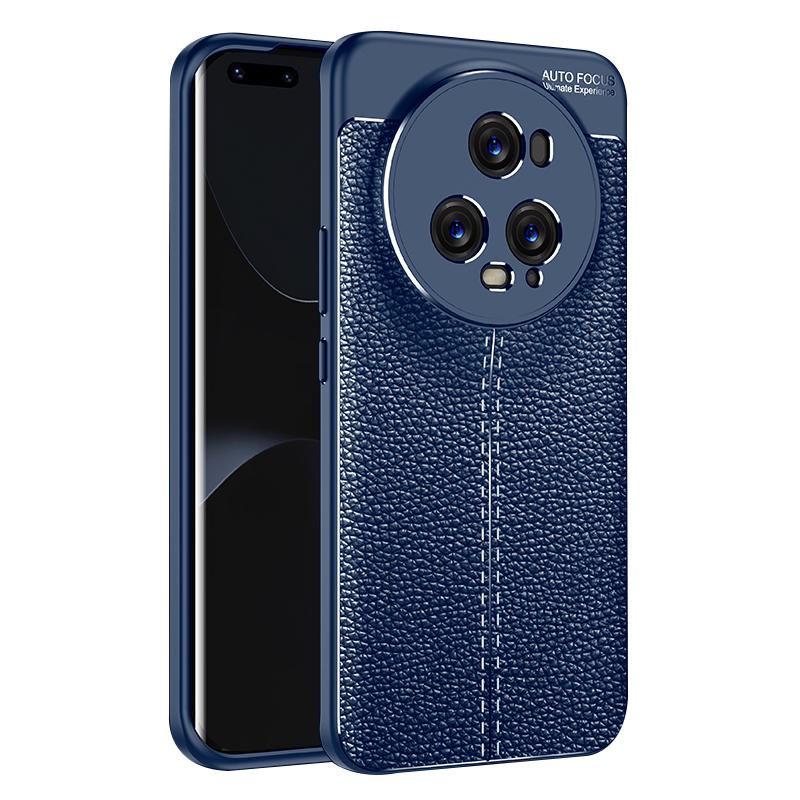 

Litchi Texture Slim Case for Honor Magic5 Pro Anti-Drop TPU Phone Cover Blue