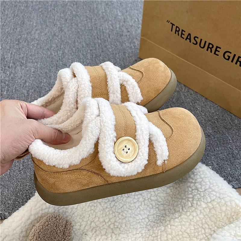 Milchweiße Samt-Klett-Flauschschuhe Damen Herbst und Winter neue Samt warme Einzelschuhe Nische hässlich süß Baumwollschuhe