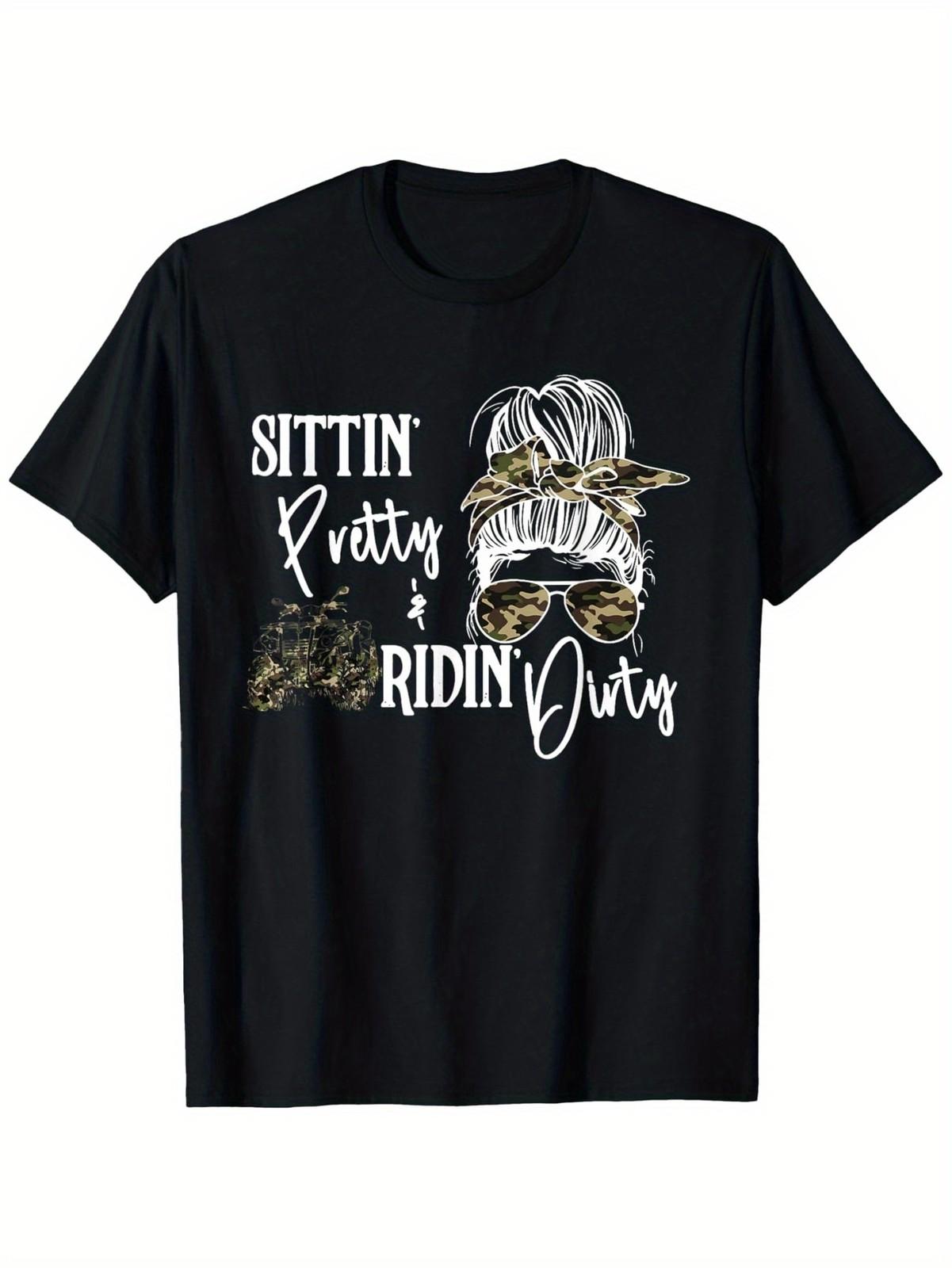 Messy Bun, Sittin Pretty & Ridin-Dirty, Country Southern T-Shirt, Unisex Polye S разноцветный