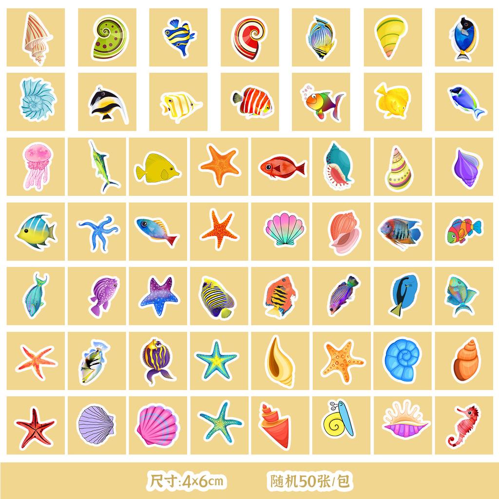 50/100 Sheets of Marine Series Stickers Mobile Phone Water Cup Waterproof Decorative Stickers Children's Hand Account DIY Stickers