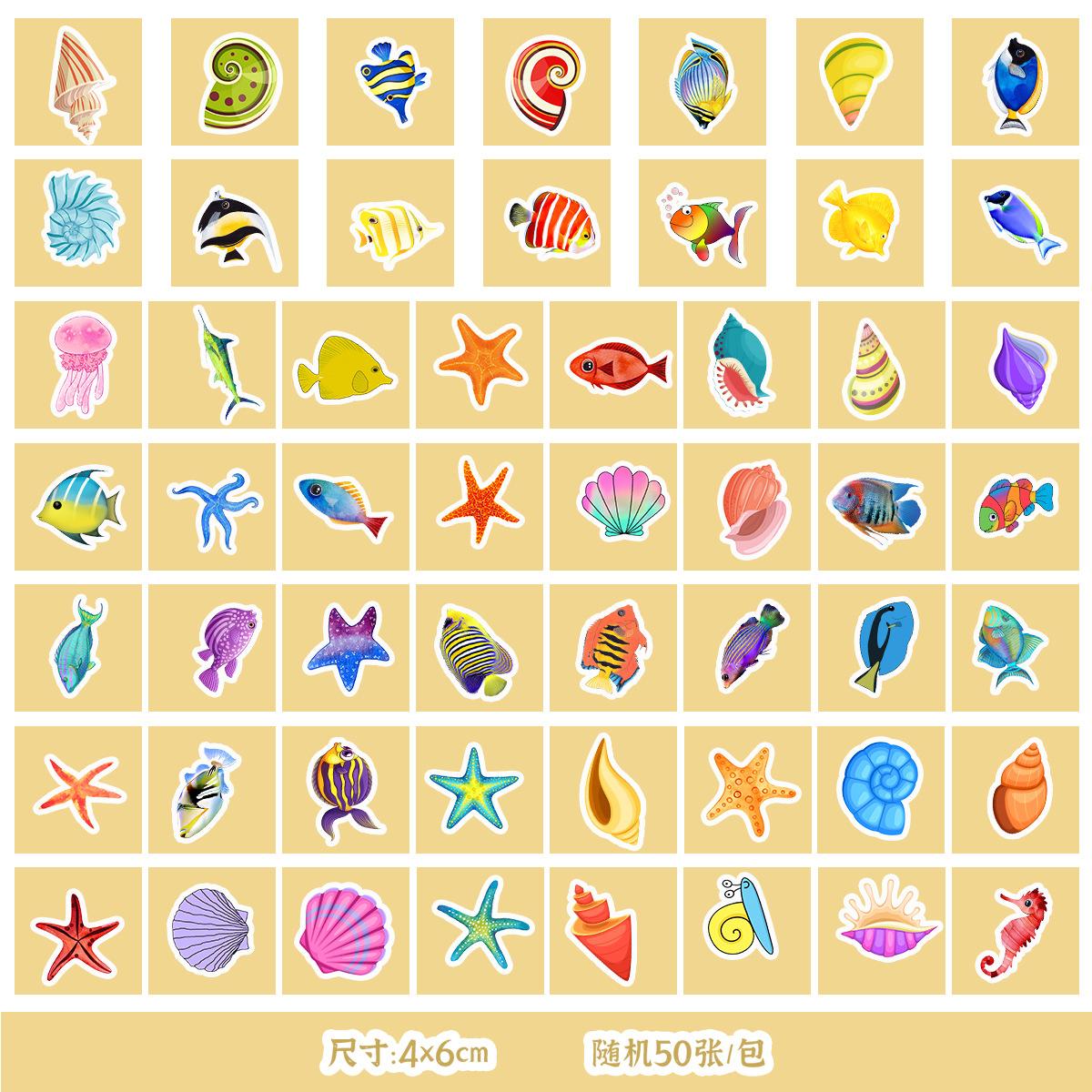 

50/100 Sheets of Marine Series Stickers Mobile Phone Water Cup Waterproof Decorative Stickers Children s Hand Account DIY Stickers