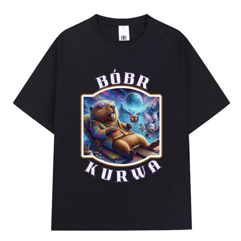 Vintage T Shirt Bóbr Kurwa Relaxing Pure Cotton T Shirts Hipster Tshirt for Women Summer Aesthetic Casual Short Sleeve Top Tees