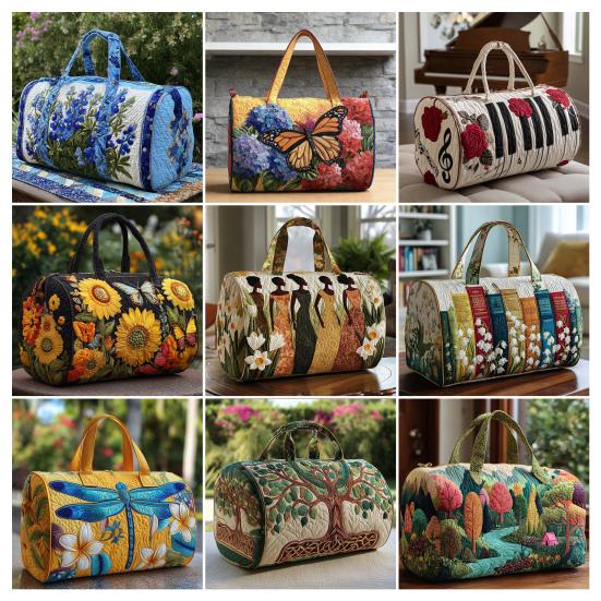 Vintage Quilted Duffel Bag Women Colorful Retro Travel Tote Floral Weekender Bag Overnight Bag for Gym Shopping