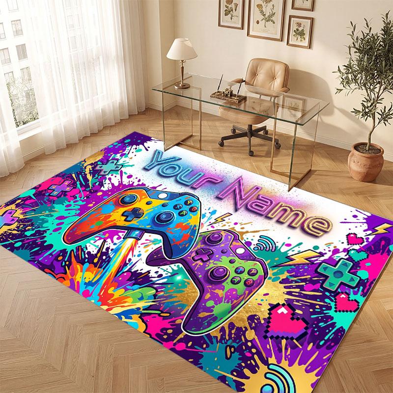 Decorative Artwork Theme Crystal Velvet Floor Rug Personalized Custom Name Text Warm Carpet Home Decoration