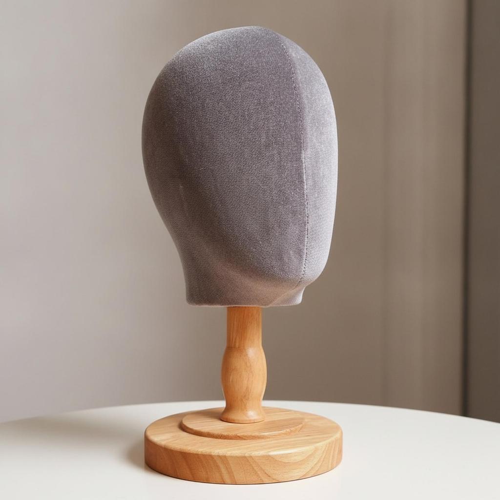 Velvet Mannequin Head Professional with Wooden Base Stable PinReceptive Hairpiece