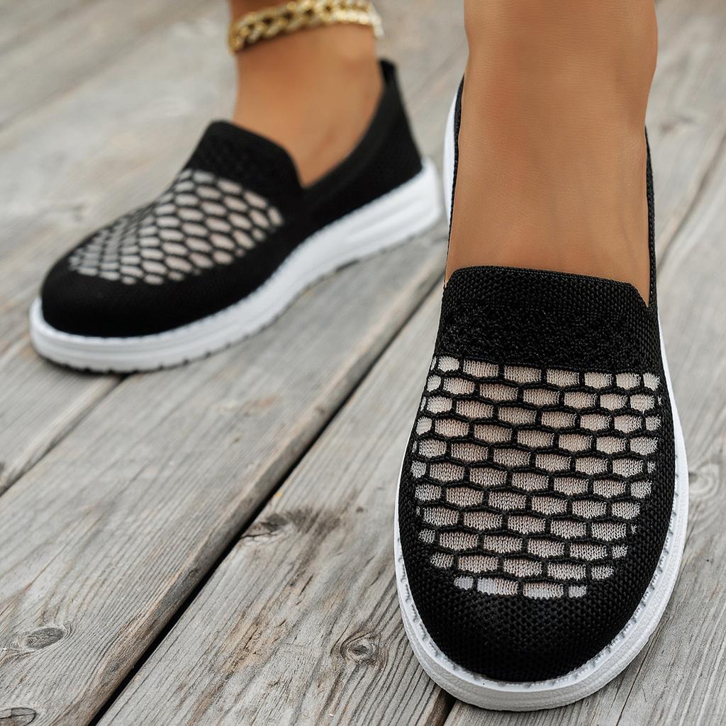 Women's Wide Width Mesh Slip-On Sneakers - Flat Sole Casual Shoes for Fall, Breathable Loafers for Everyday Wear