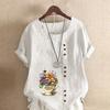 Women's Fashion Flower Prined Short Sleeve T-shirt Loose Cotton Shirt Casual Loose Summer Blouse Tops Plus Size
