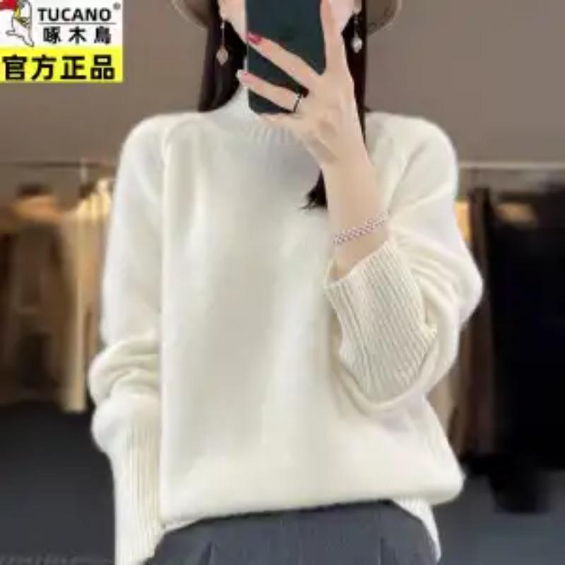 Solid Color Women's Autumn and Winter New Half-turtleneck Sweater Knitted Bottoming Shirt Warm and Versatile Pullover