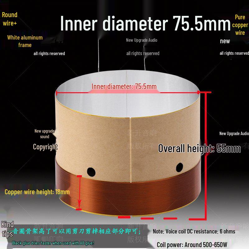 Round Wire Bass Voice Coil 65.5-99.5mm, 100 Core, for 12-15 Inch Speaker Repair