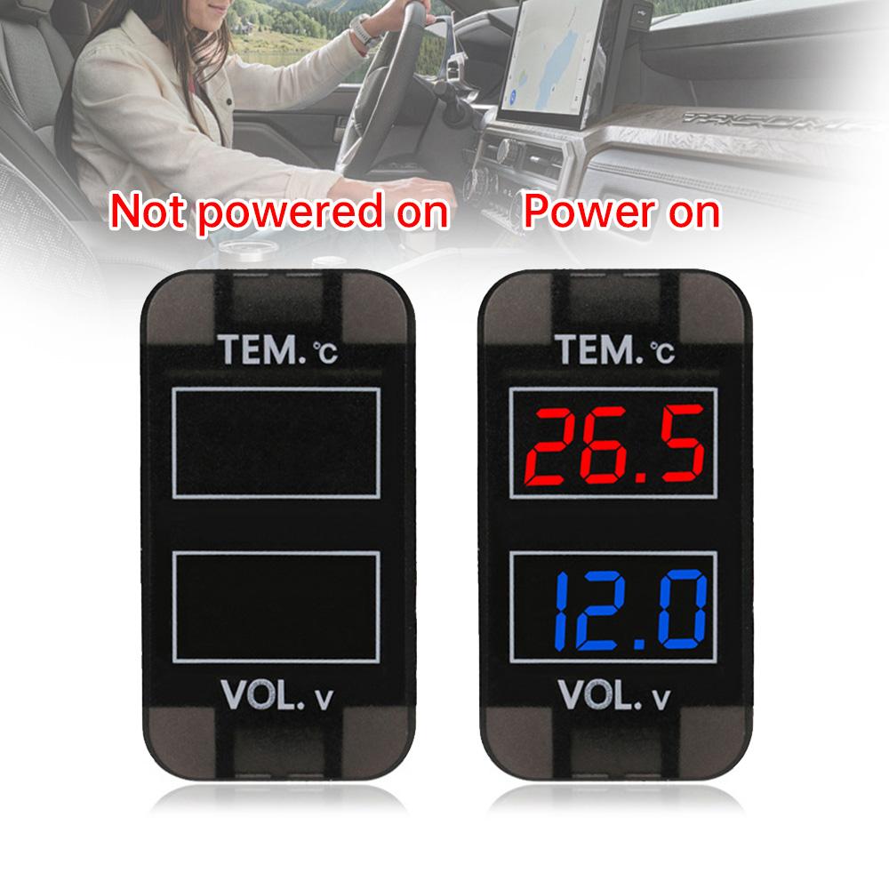 Car Thermometer Voltmeter Voltage Dual Display Gauge Temperature Meter Tester 12V/24V LED Digital Voltmeter Gauge Universal