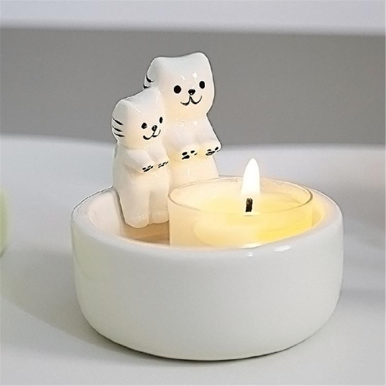 Romance Ceramics Cats Couple Tealight Holder Warming Paws Cats Candle Stand Candlestick for Home and Party Table Decors