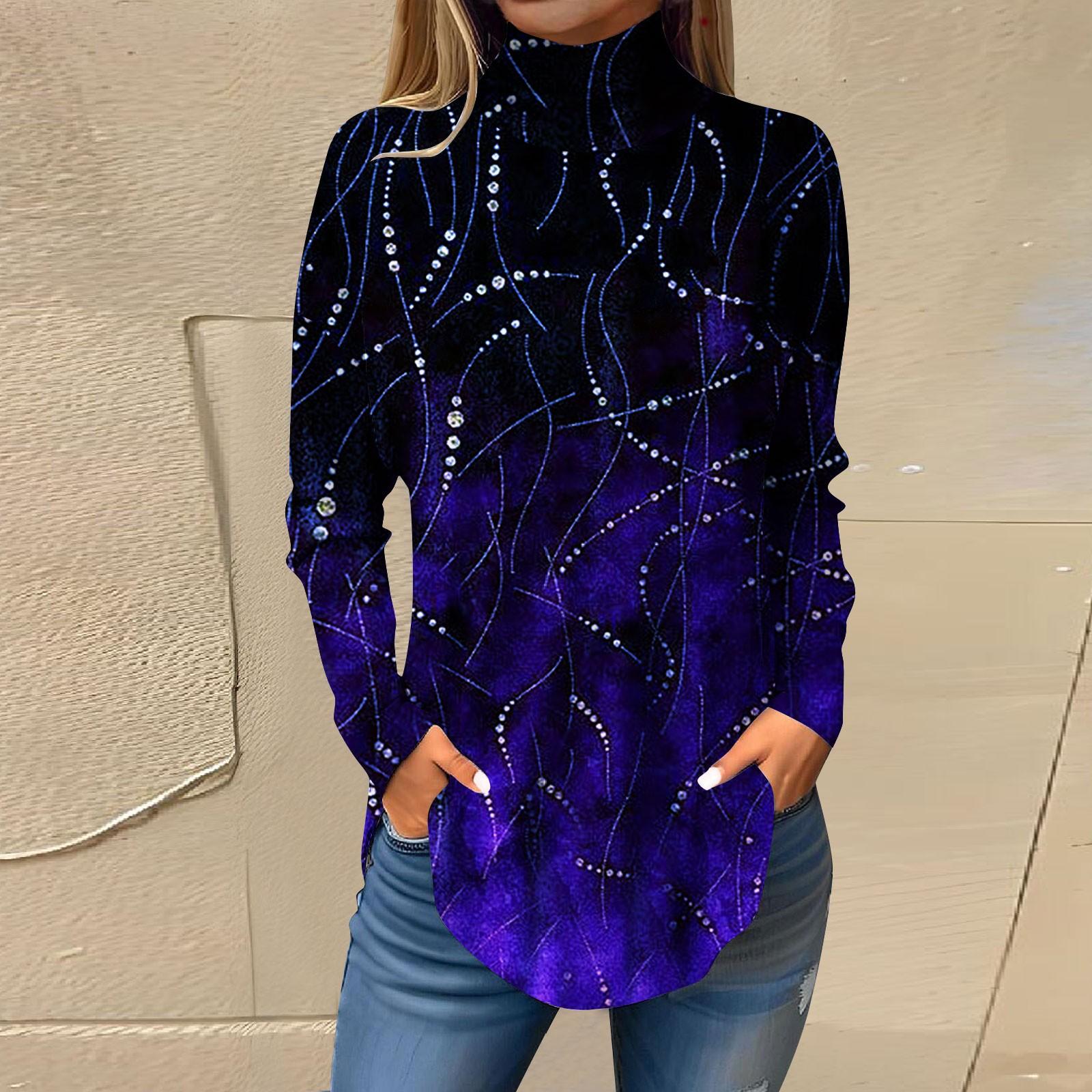 

Футболки для женщин, осенние повседневные рубашки с длинными рукавами, толстовка с винтажным принтом, топ с высоким воротом, пуловер XXXL