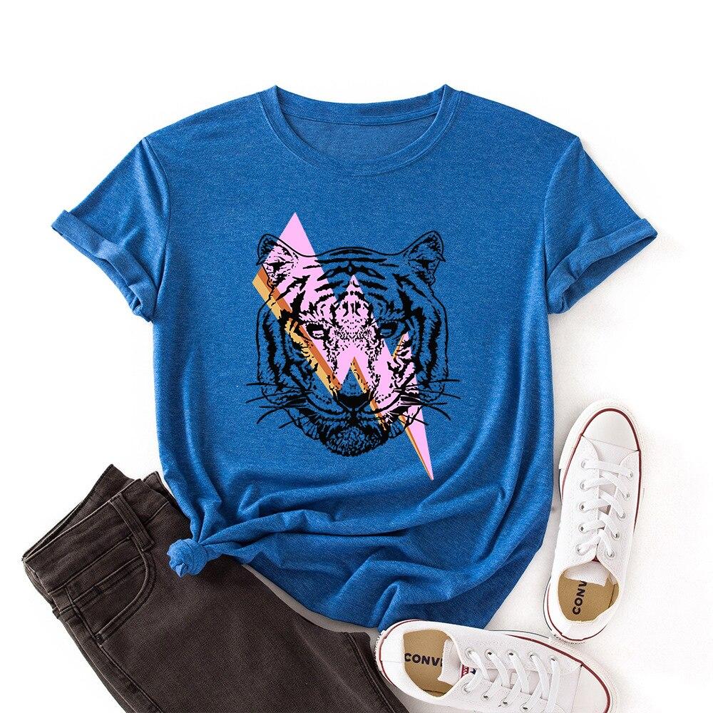 Women Summer T Shirt  Tiger Print Retro Fashion Short Sleeve Tees Casual   Printed  Tops