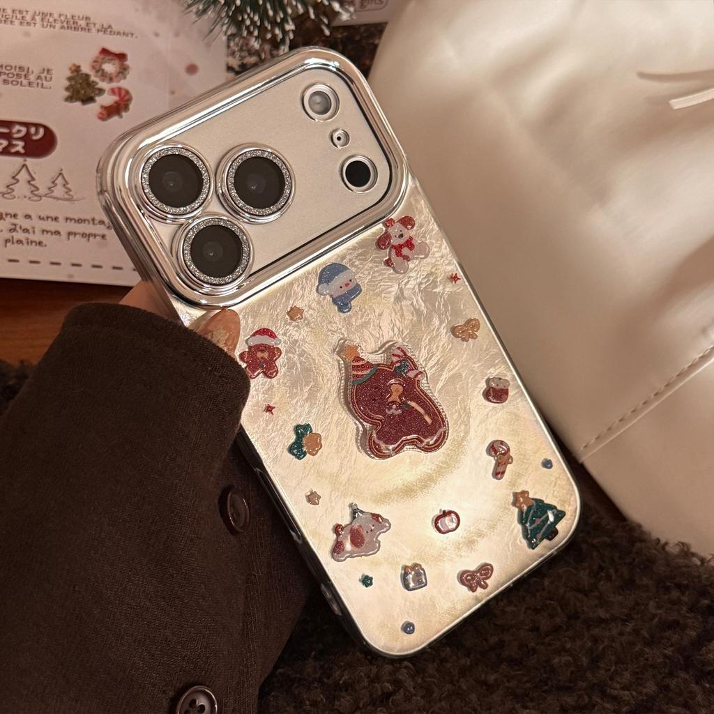 Glitter Gingerbread Man Phone Case Suitable for 17promax Lens Film for Iphone15 Christmas Tree Lanyard 13 Stereo 16