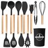 12 Pcs Wooden Handle Kitchen Utensil Set With Heat Resistant Silicone Non-Scratch And Bpa Free