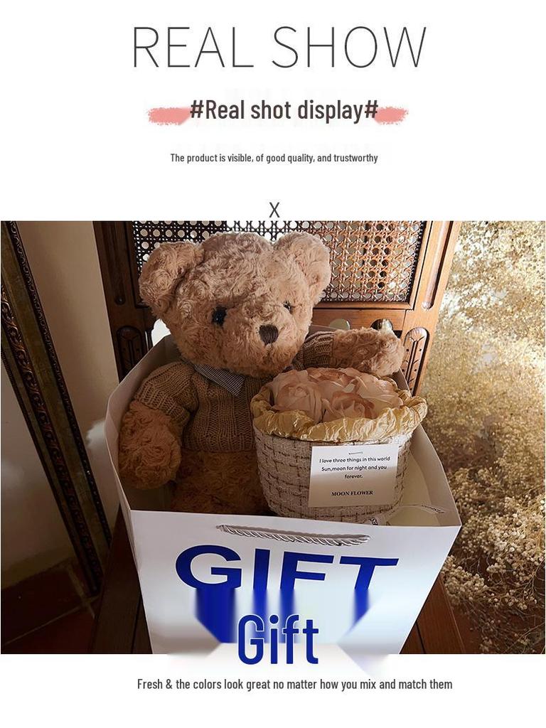 Valentine's Day Teddy Bear and Rose Bouquet Gift for Best Friends, Girlfriends, and Mothers