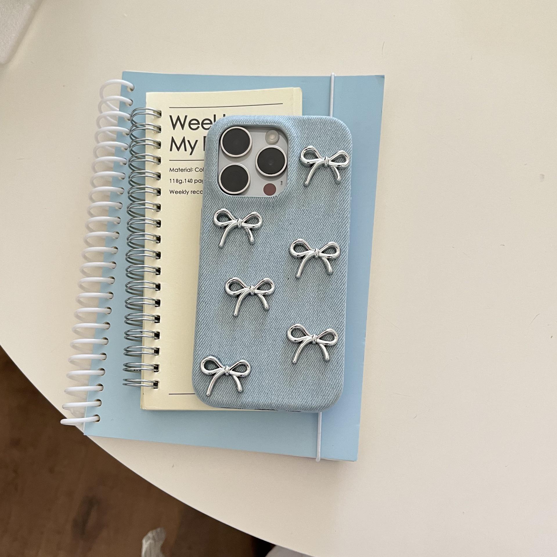 Джинсовый синий 3D чехол-бантик для iPhone 17/16 Pro Max/15/14 iPhone 16 Pro