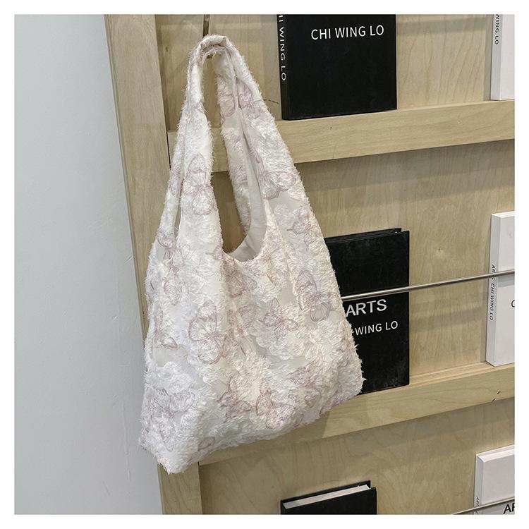 

New lazy wind canvas bag lace butterfly print foreign style student vest bag hand bag large capacity shoulder bag розовый