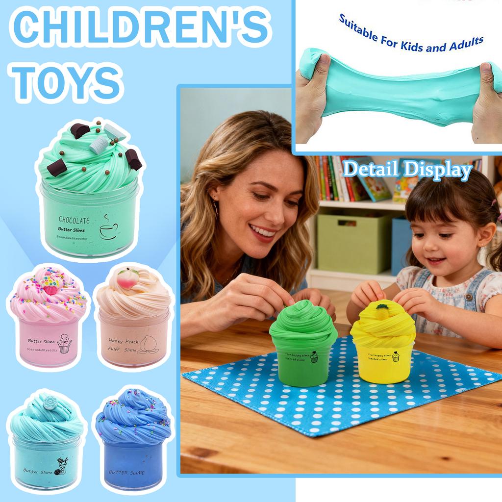 Butter Slime Weich Dehnbar Flauschiger Slime für Sensorisches Spiel DIY Stressabbau Spielzeug mit Zufälligem Zubehör 70ml für Kinder und Erwachsene