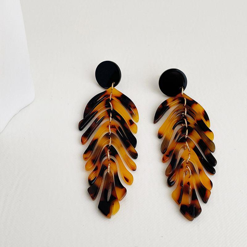 

Fashion Stylish Acrylic Acetate Leaf Shaped Earrings for Women High Profile Retro Long Chain Tassel Ear Studs Earrings H81 dark leopard