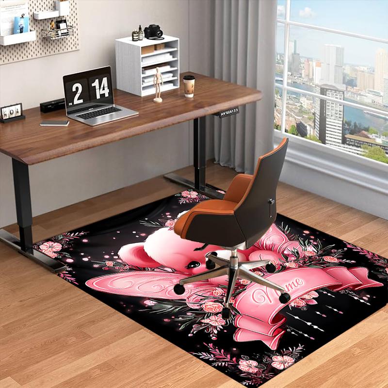 1PC Custom Name Pink Fairy Bear Theme Floor Mat Ideal for Living Room, Game Rooms, Office, Bedroom,Floor Mat Playful Design