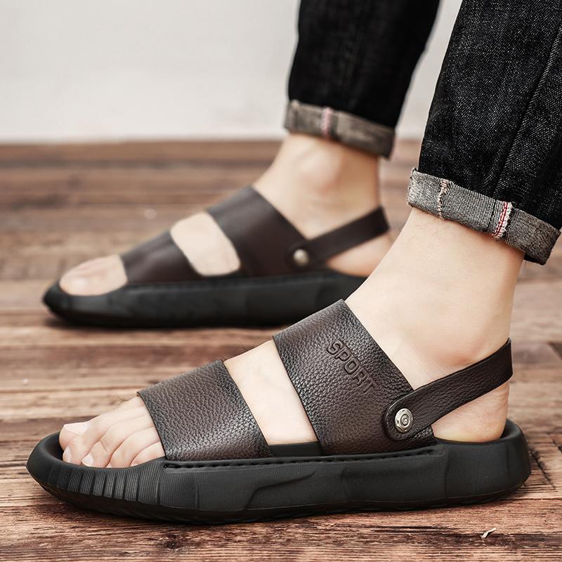 Fashion Luxury Brand Genuine Leather Sandals Men Outdoor Antiskid Walking Slipper2025Male Summer Beach Soft Bottom Flat Designer Sandals