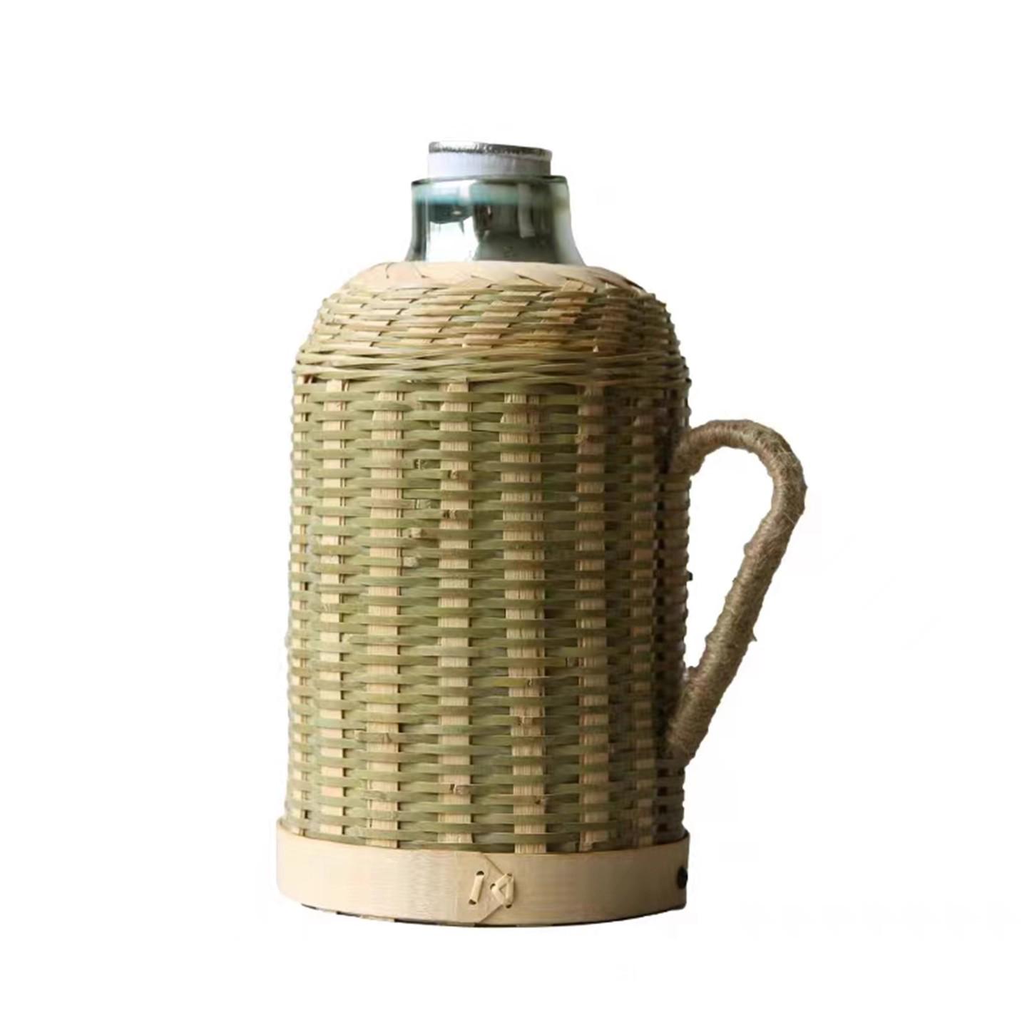 Bamboo Woven Large-Capacity Thermos: Handmade Traditional Chinese Hot Water Bottle for Tea Rooms and Restaurants Yellow Bamboo 1.3L