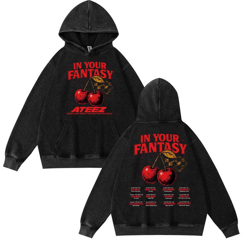 Ateez in Your Fantasy Hongjoong Seonghwa Yunho Yeosang San Mingi Wooyoung Vintage Washed Hoodie Long Sleeve Harajuku Sweatshirt
