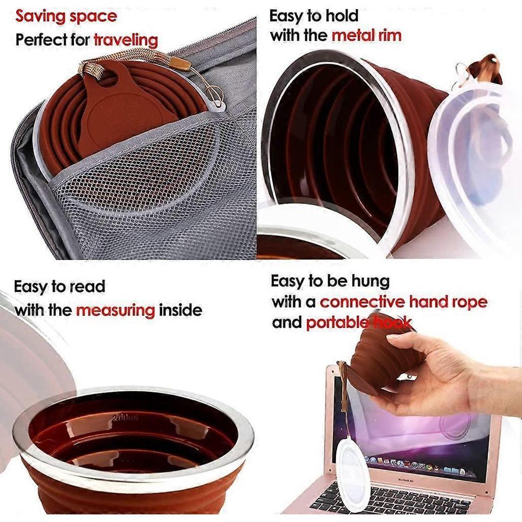 Collapsible Silicone Cup, Reusable Portable Silicone Cup Set with Airtight Lid, BPA Free Collapsible Travel Mug for Picnic, Camping, Hiking, Traveling