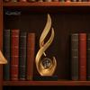 Elegant Craftsmanship Statue Abstract Decorative Sculpture with Clear Crystal Ball, Modern Flowing Curve Tabletop Decor Golden for Office Desk