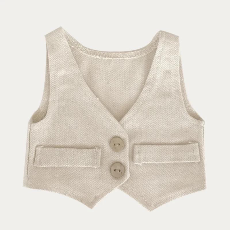 Newborn One Month Olds Photo Clothing English Style Stripes Coffee Baby Vest All Seasons Use Photo Poses Studio Shoot Wear