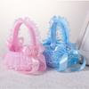 Wedding Flower Girl Basket with Lace Trim Handle Bowknot Flower Baskets for Wedding Ceremony Party Floral Arrangement