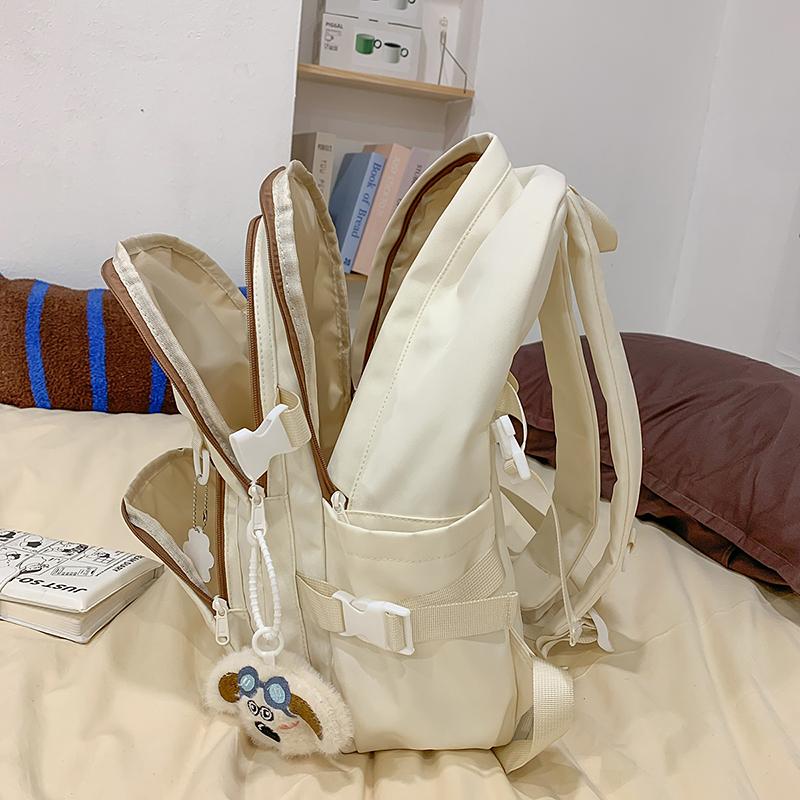 Letter Embroidered Backpack Contrast Color Student Schoolbag Female Campus Backpack