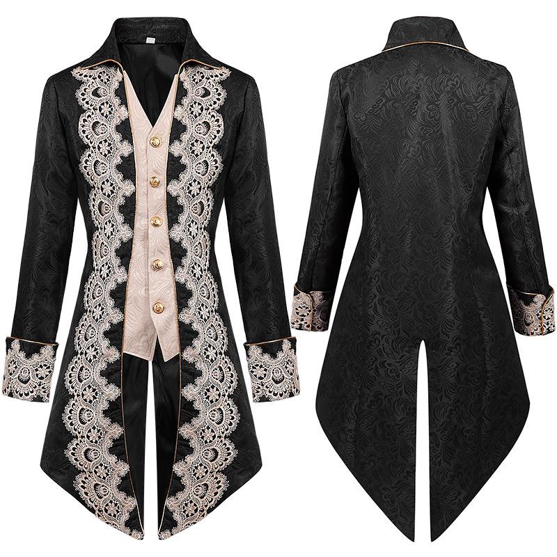 Men's 2025 Punk Gothic Victorian Lace Tailcoat Jacket