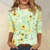 Women Casual Floral Print Three Quarter Sleeve Round Neck Blouse Lightweight Soft Fabric Comfortable Fit Top for Everyday Wear
