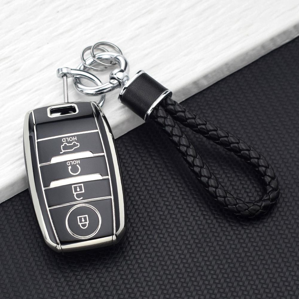 4 Buttons Premium TPU Car Key Fob Cover Protective Shell For Kia K3S KX5 KX3 Cerato Ceed Rio Optima Sorento Niro Soul Key Chains