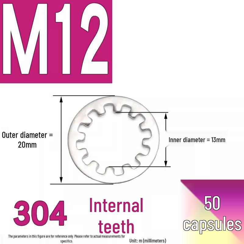 304 Stainless Steel External & Internal Tooth Lock Washer, Anti-Slip, Anti-Loosening, Size M6-M30