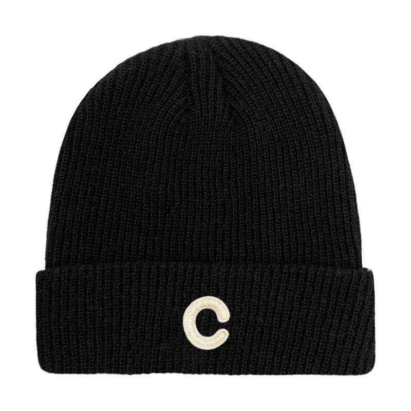 C Pattern Mens Knitted Hat Plain Solidcolor Windproof Cold Outdoor Winter Autumn