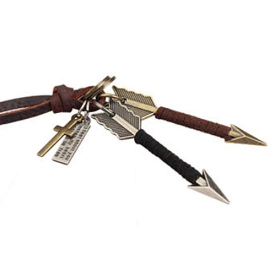 Men's Alloy Silver Gold Tone Arrow Pendant Leather Choker Charm Necklace