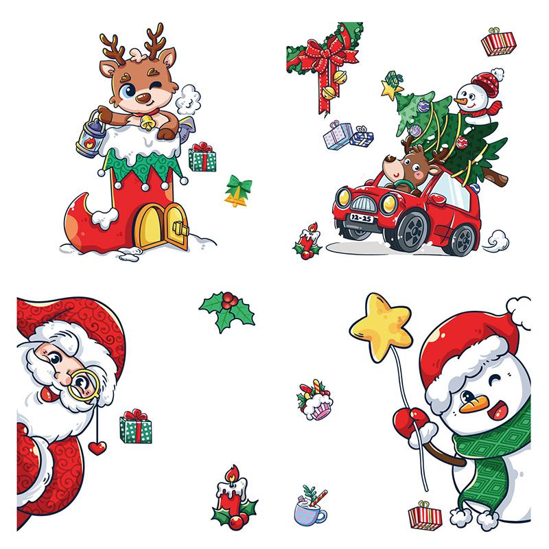 Merry Christmas Window Stickers Santa Claus Elk Snowman Designs For Home 2026 Party Supplies Ornaments Removable Wall Decals