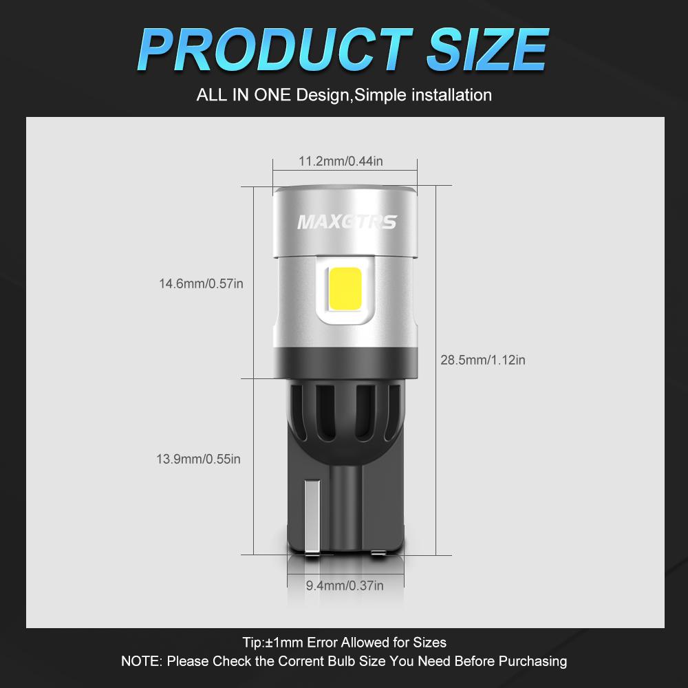 MAXGTRS 2x Two Color Switch T10 LED W5W Car Side Interior lights 12V Bulb 2835 Chips 194 168 White 6000K Parking Dome Lamps
